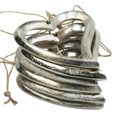 Floristik24 Szívdísz akasztható fém szív ezüst 7,5 × 8,5 cm 6 db