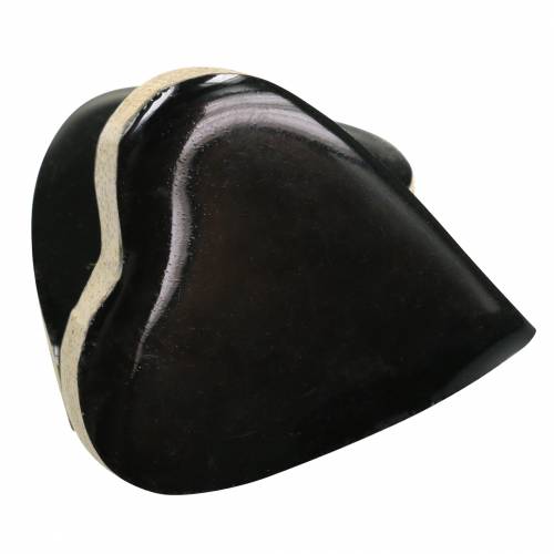 Floristik24 Szívek mangófából üvegezett natúr, fekete 4,3cm × 4,6cm 16 db