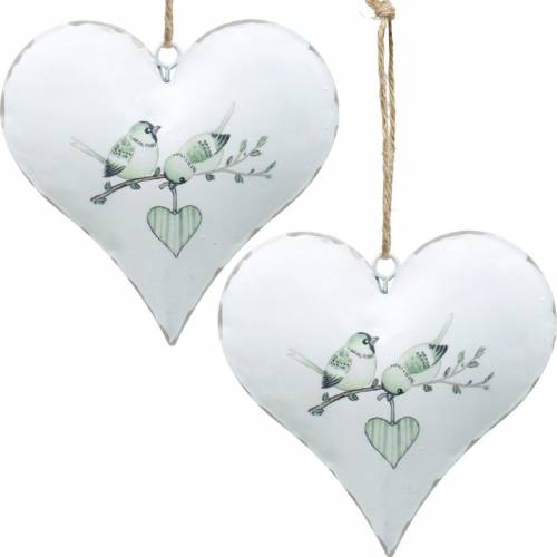 Floristik24 Dísz akasztó szív madár motívummal, szívdísz Valentin napra, fém medál szív alakú 4db