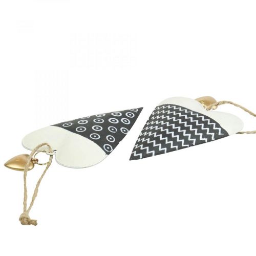 tételeket Szív Fekete Fehér Fém Dísz akasztáshoz 7,5×11cm 4 db