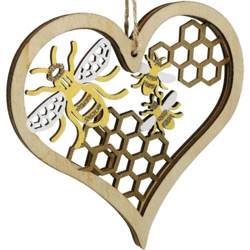 Floristik24 Díszszív méhecske sárga, arany fa szív függő nyári dekorációhoz 6db