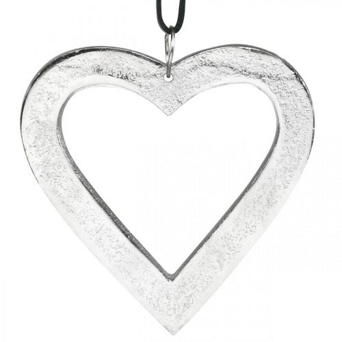 Floristik24 Akasztható szív, fém dekoráció, karácsonyi, esküvői dekoráció ezüst 11 × 11 cm