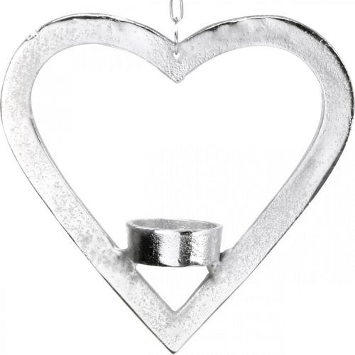 tételeket Gyertyatartó szívben, akasztható gyertya dekoráció, esküvő, Adventi dekoráció fém ezüstből H17,5cm