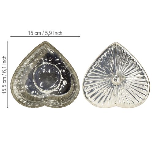 tételeket Szív alakú konzervdoboz tetővel, üvegdoboz szívvel, pezsgőszínű, 15,5×15×10cm