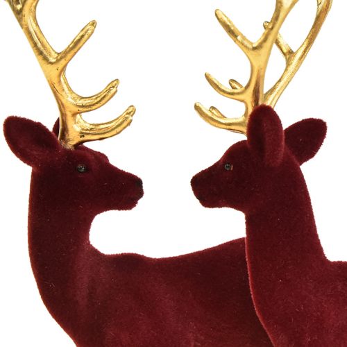 Floristik24 Deer Deco Rénszarvas Bordeaux Gold Calf Flocked 20 cm 2 db-os készlet