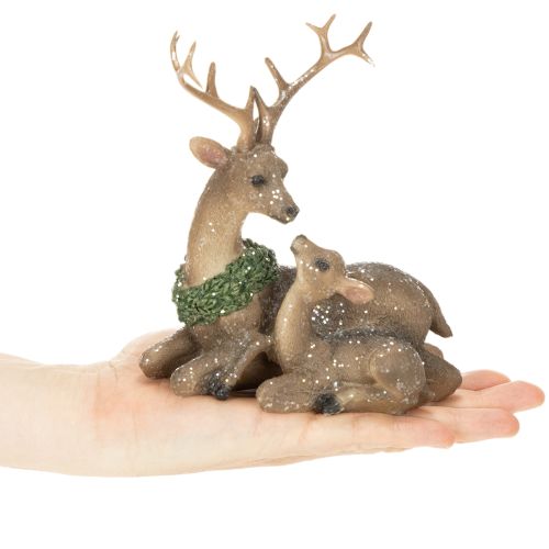 Szarvascsalád díszes figura hóval téli dekorációként, 17 cm | Floristik24.hu