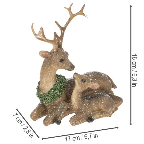Szarvascsalád díszes figura hóval téli dekorációként, 17 cm | Floristik24.hu