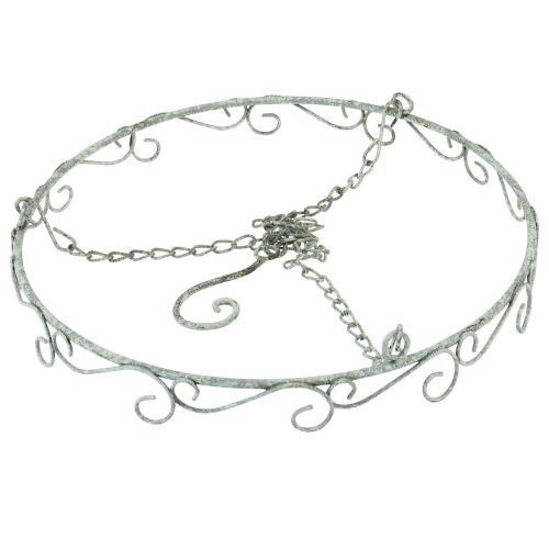 Floristik24 Függesztett dekoráció fém díszgyűrű fehér kopott chic Ø30cm H30cm