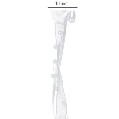 tételeket Esküvői dekorációs organza szalag fehér 10mm x 5m szívekkel és gyöngyökkel