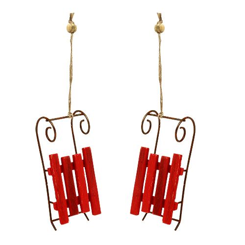 Floristik24 Fa szán akasztható piros 12cm x 4,5cm x 3,5cm 6 db