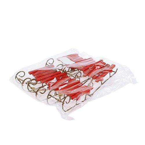 Floristik24 Fa szán akasztható piros 12cm x 4,5cm x 3,5cm 6 db