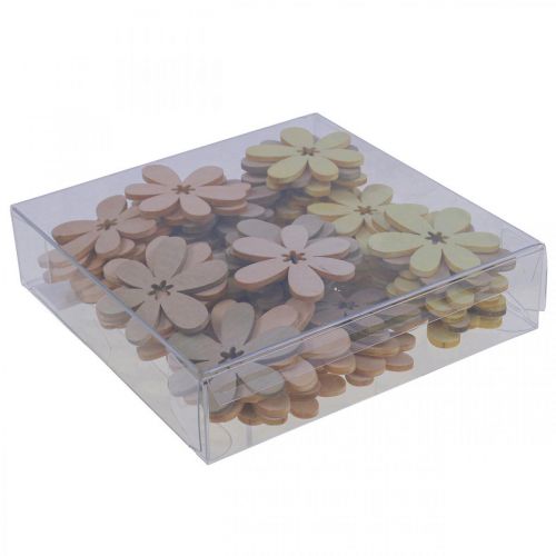 Floristik24 Fa virágok szétszórt dekoráció virágok fa bézs/sárga/rózsaszín Ø4cm 72 db