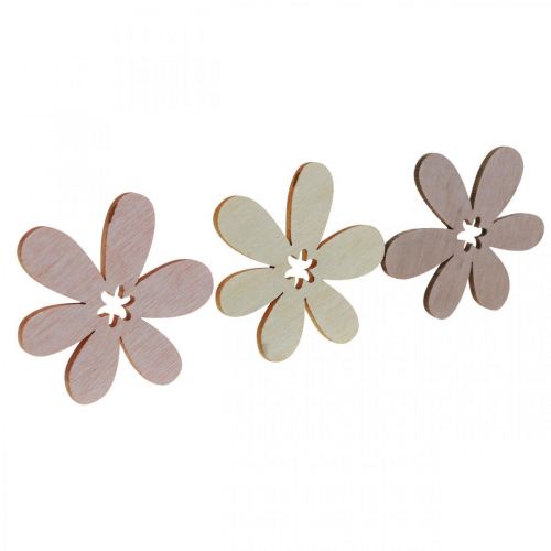 Floristik24 Fa virágok szétszórt dekoráció virágok fa bézs/sárga/rózsaszín Ø4cm 72 db