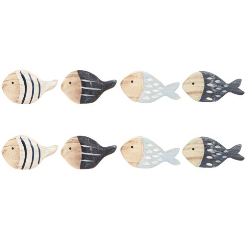 Floristik24 Fából készült hal tengeri asztaldísz Natúr kék fehér 8-9cm 8 db