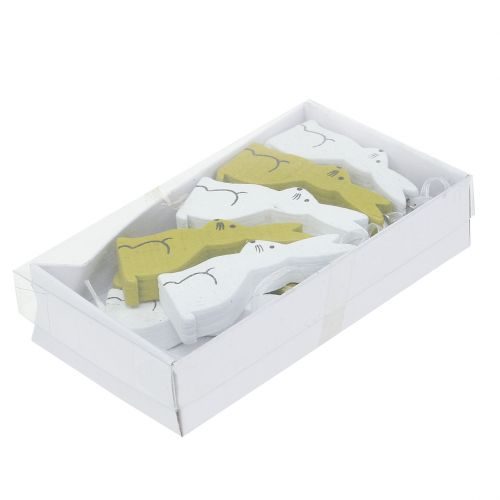 Floristik24 Akasztható fából készült nyuszi zöld, fehér 2,5cm x 6,5cm 10db