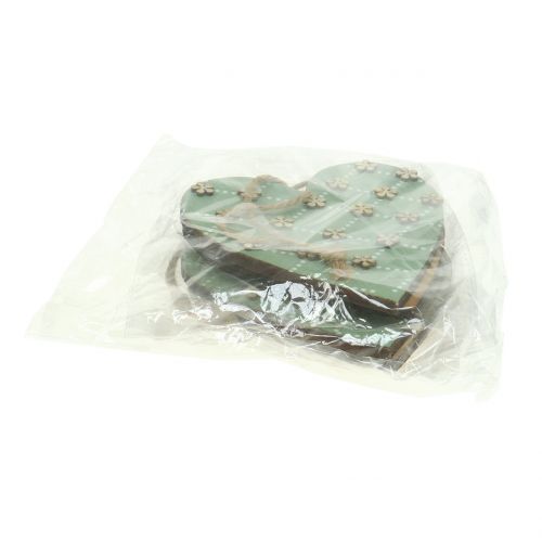 Floristik24 Függeszthető fa szív zöld / natúr 10cm 4db