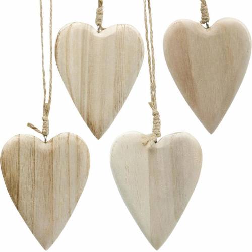 Fából készült szívek natúr 10cm 4db
