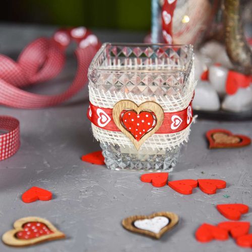 Floristik24 Fa szívgombok 2,5cm piros 48 db