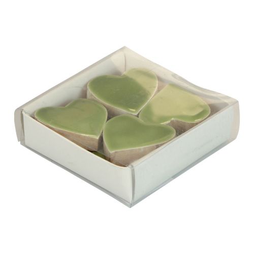 Floristik24 Fa szívek dekoratív szívek fa világoszöld fényes hatású 4,5cm 8 db