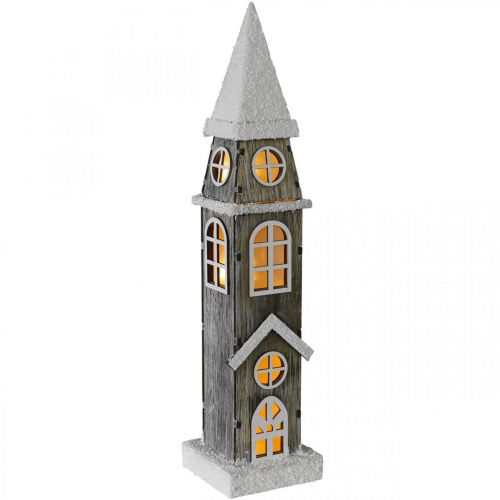 Floristik24 Fából készült világítótorony Karácsonyi templomtorony H45cm