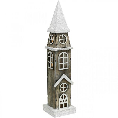 Floristik24 Fából készült világítótorony Karácsonyi templomtorony H45cm
