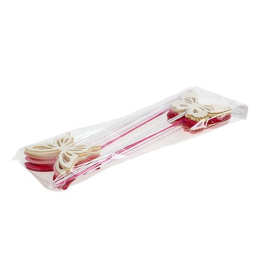 Floristik24 Fából készült pillangó drótrózsaszín kötővel. 8cm 18 db