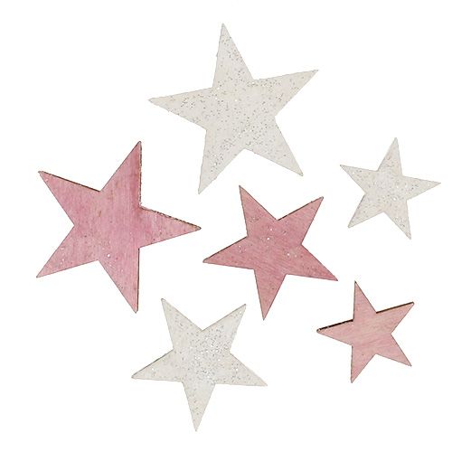 Floristik24 Fa csillag 3-5cm rózsaszín / fehér csillámmal 24db