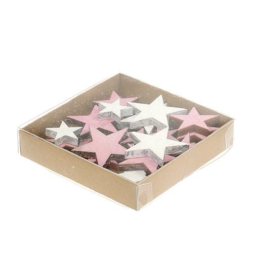 Floristik24 Fa csillag 3-5cm rózsaszín / fehér csillámmal 24db