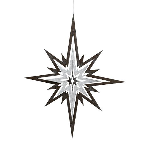 Floristik24 Függeszthető fa csillag szürke, fehér 48cm x 40cm
