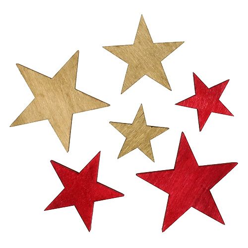 Floristik24 Fa csillagok 3-5cm natúr / piros 24db