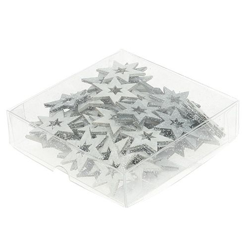 Floristik24 Fa csillagok 4cm szürke csillámmal 72 db