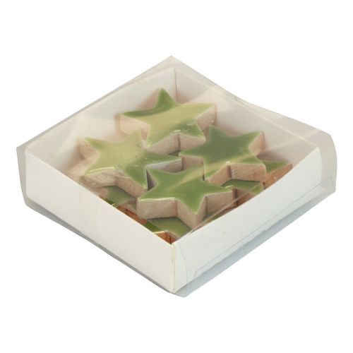 Floristik24 Fa csillagok Karácsonyi dekoráció szórt dekoráció fényes világoszöld Ø5cm 8 db