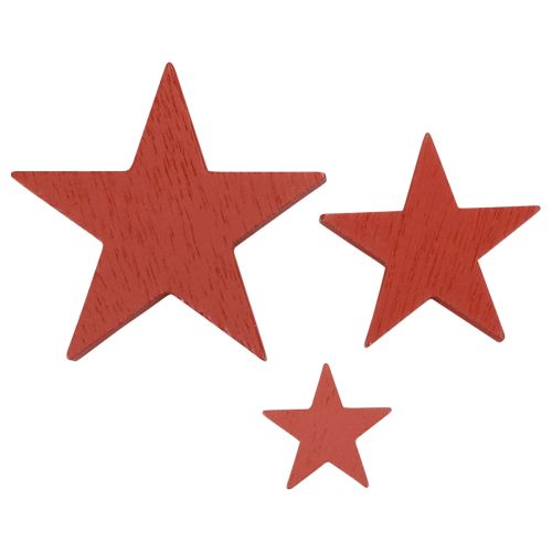 Floristik24 Fa csillagok dekoráció szórvány dekoráció karácsonyi piros 3/5/7cm 29db
