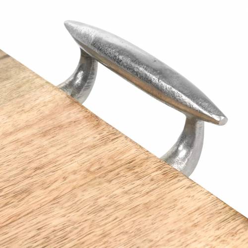 Floristik24 Fa tálca fogantyúkkal mangó, természetes fém, ezüst 46 × 25 cm