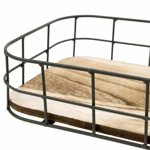 Floristik24 Fa tálca fém peremmel 45 cm 35 × 25/29 × 19/42 × 14 cm 3 db-os készlet