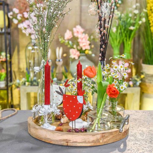 Floristik24 Fából készült tálca fogantyúkkal, asztaldísz kerek valódi fa, fém natúr, ezüst Ø40,5cm