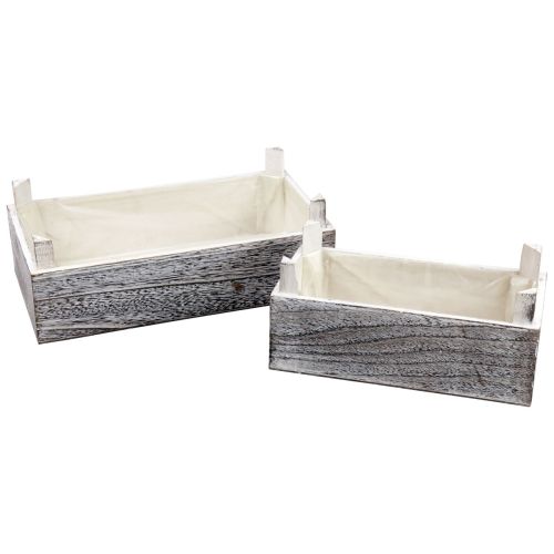 tételeket Téglalap alakú fa növényi doboz fehérített 32x17/25x13cm 2 db-os készlet