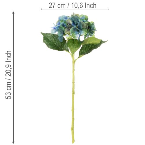 Műhortenzia virág, kékeszöld, dekoratív egyetlen szár, 53cm | Floristik24.hu