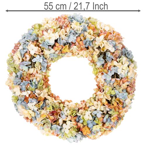 Műhortenzia koszorú, színes, ajtóra és falra, 55cm | Floristik24.hu