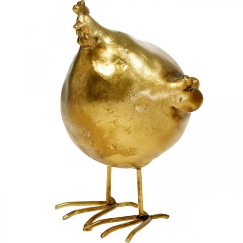 tételeket Deco csirke húsvéti dekorációs figura arany kerek, H10 cm 2db