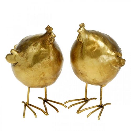 Floristik24 Deco csirke húsvéti dekorációs figura arany kerek, H10 cm 2db