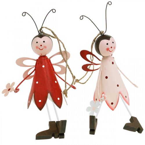 Floristik24 Akasztható bogár, tavaszi dekoráció, fém bogár virággal, dekorációs fogas 2db