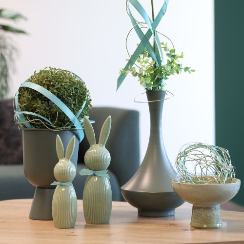 tételeket Pasztellzöld kerámia húsvéti nyuszi figura, asztaldísz, 22 cm, 2 darab