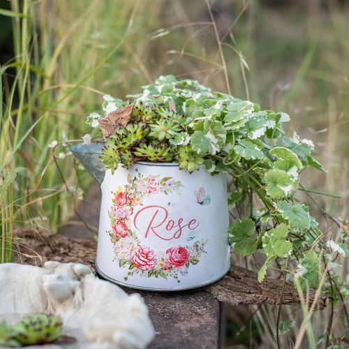 Floristik24 Fém kancsó, ültető, fém ültető rózsa motívummal H12cm Ø10,5c