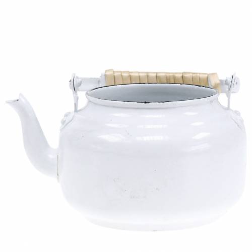 tételeket Dekoratív teáskanna, virágtartó, fém, fehér, shabby chic, Ø8,6cm, M16cm, vintage díszes virágcserép