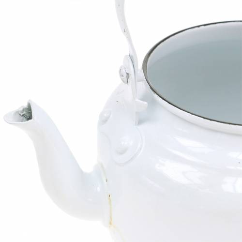 tételeket Dekoratív teáskanna, virágtartó, fém, fehér, shabby chic, Ø8,6cm, M16cm, vintage díszes virágcserép