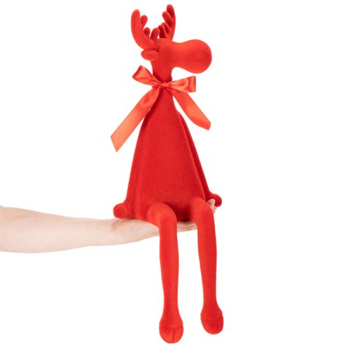 Dekoratív jávorszarvas figura masnival, ülő, pelyhesített polcon ülő, 54cm | Floristik24.hu
