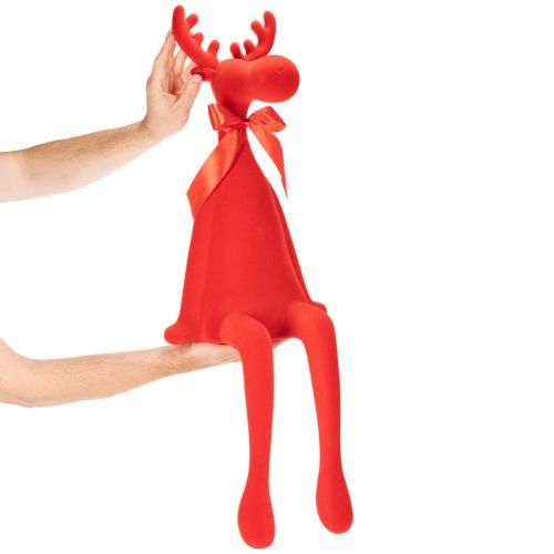 Dekoratív jávorszarvas figura, pelyhesített polctartó masnival, 80cm | Floristik24.hu