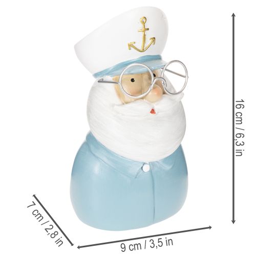 Kapitány figura, tengerészeti dekoráció szemüveggel és kalappal, 16cm | Floristik24.hu