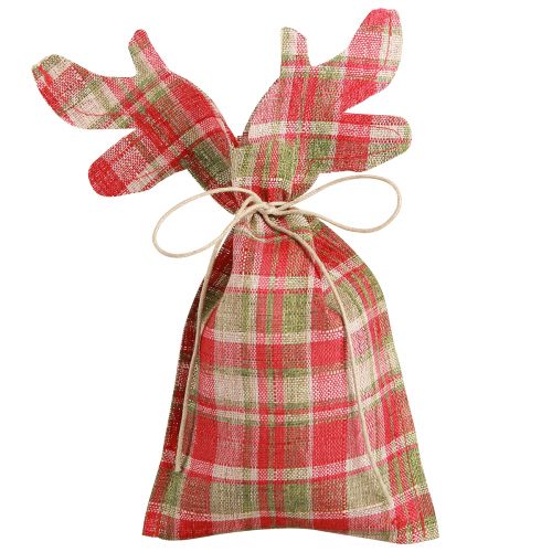 Floristik24 Kockás ajándéktáska szövet Karácsonyi rénszarvas 22×28cm 5 db